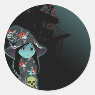 Adesivo Bruxa do Crânio Pirata no Halloween