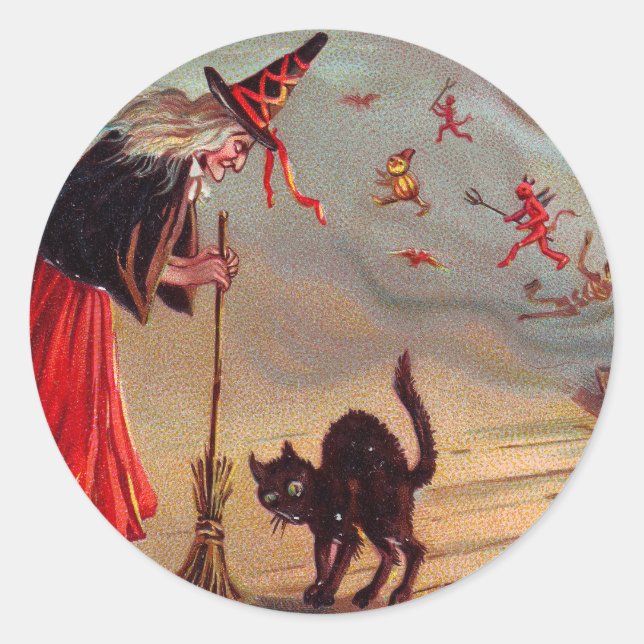 Adesivo Bruxa do Dia das Bruxas e gato preto (Frente)