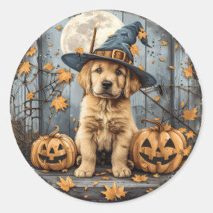Adesivo Bruxa do Halloween Cachorro Retriever Dourado Abób