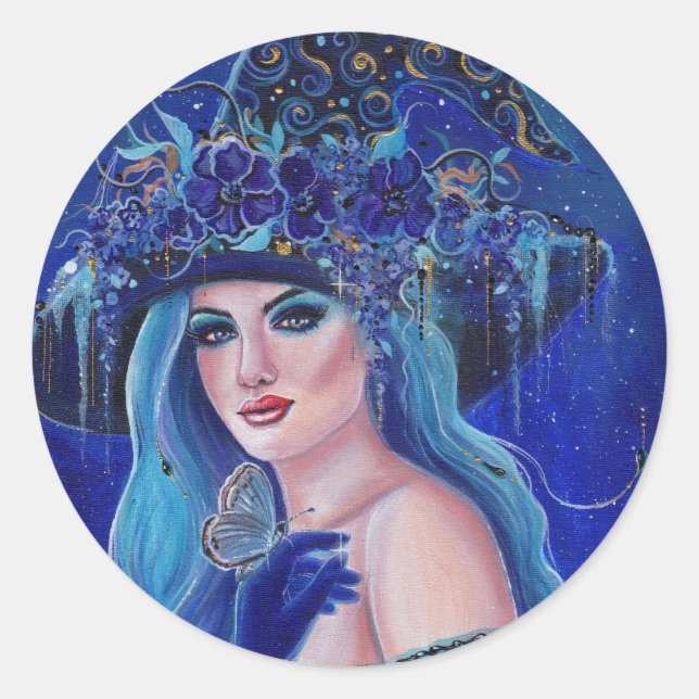 Adesivo Bruxa do Halloween com borboletas de Renee Lavoie (Frente)