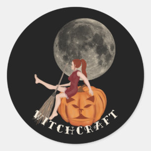 Adesivo Bruxa e abóbora. Bruxaria para o Halloween