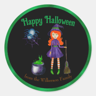 Adesivo Bruxa e Aranha Nome Personalizado Black Halloween