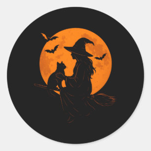 Adesivo Bruxa E Gatinho Preto Fofinho Para O Halloween