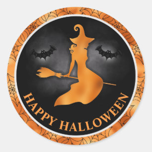 Adesivo Bruxa e Morcegos Laranja & Preto Feliz Halloween