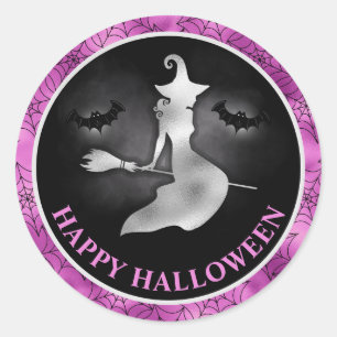 Adesivo Bruxa e Morcegos Roxo e Preto Feliz Halloween
