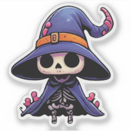 Adesivo Bruxa Esqueleto Fofa - Halloween Kawaii