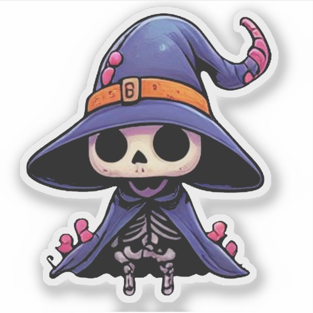 Adesivo Bruxa Esqueleto Fofa - Halloween Kawaii (Frente)