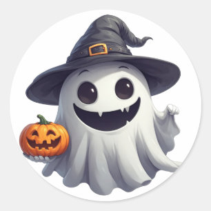 Adesivo Bruxa Fantasma Fofa Com Abóbora Para o Halloween �