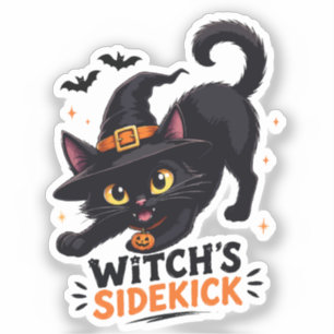 Adesivo Bruxa Fofa Gatinho Preto Halloween