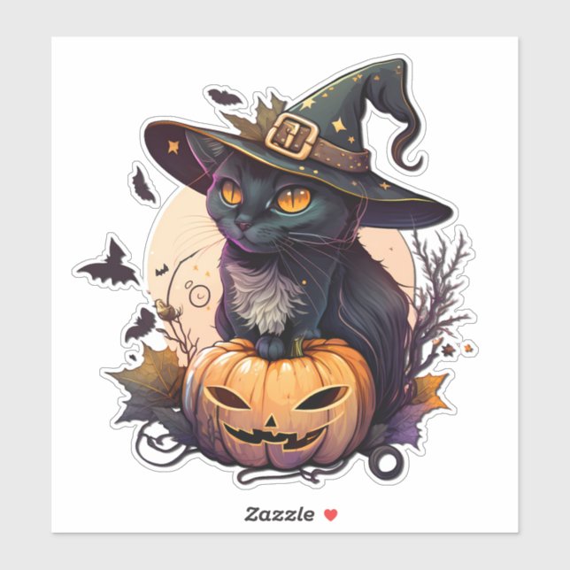 Adesivo Bruxa Gato para o Halloween (Folha)