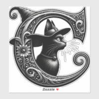 Bruxa Gato Preto Carta C Inicial Personalizada 