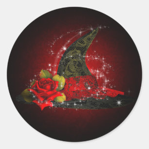 Adesivo Bruxa Glamurosa Chapéu de Renda Preto Vermelho Bri