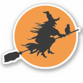 Adesivo Bruxa na Broom com a silhueta de Cat e Lua