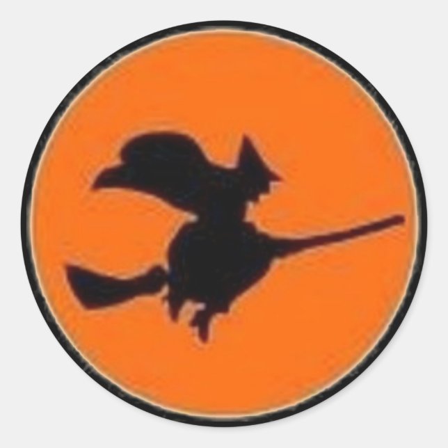 Adesivo Bruxa na Lua Laranja - Vinheta do Halloween (Frente)