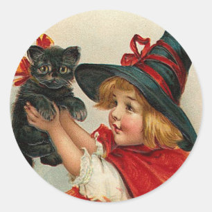 Adesivo Bruxa pequena do Dia das Bruxas do vintage que