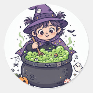 Adesivo Bruxa Pequenina Fofa Preparando Poção Sticker de H