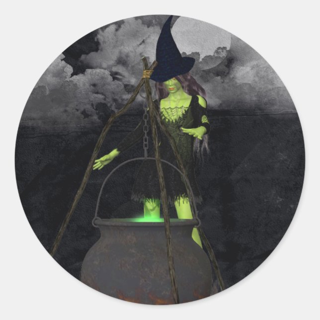 Adesivo Bruxa Verde Fazendo um Vinheta Ortográfica (Frente)