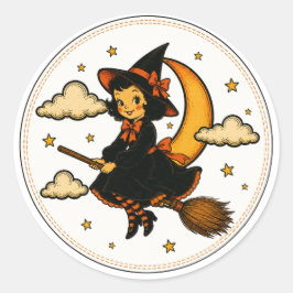 Adesivo Bruxa Vintage Montando Vassoura Halloween