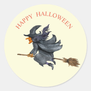 Adesivo Bruxa voadora aquarela de Halloween