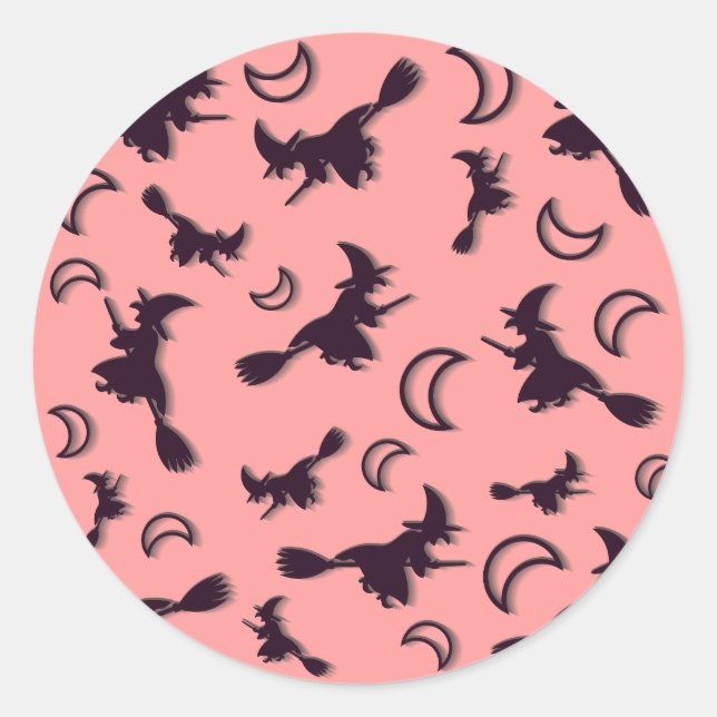 Adesivo Bruxa voadora entre meia lua na noite de Halloween (Frente)