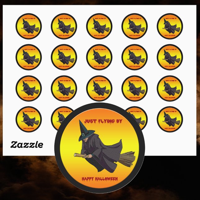 Adesivo Bruxa Voando Por Vinheta De Halloween (Witch Just Flying By Halloween Sticker)