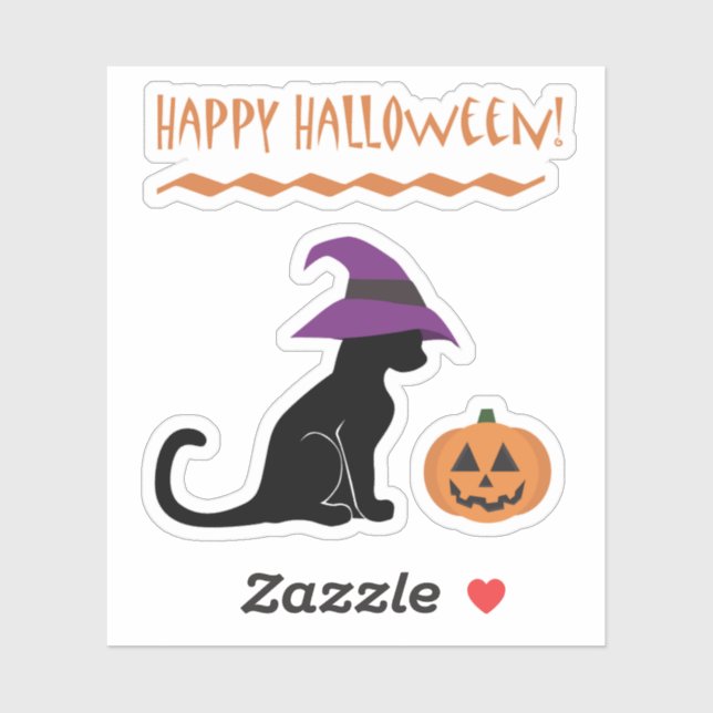 Adesivo Bruxas de Halloween Cat e Abóbora (Folha)