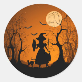Adesivo Bruxas de Halloween, Gatos e Lua