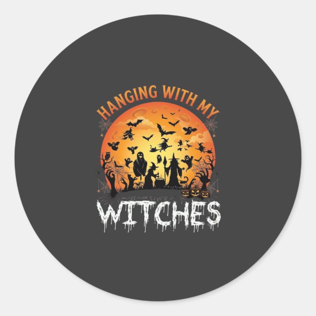 Adesivo Bruxas Penduradas Lua de Halloween Morcegos Abóbor (Frente)