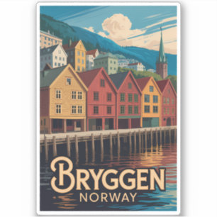 Adesivo Bryggen Noruega Ilustração Arte Viagem Bergen