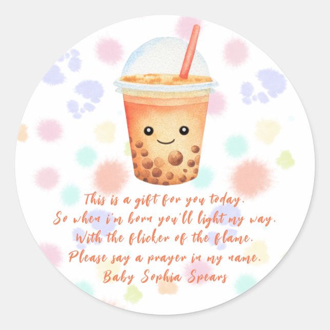 Adesivo Bubble tea baby shower - Prayer candle label (Frente)
