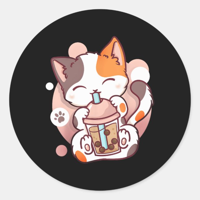 Adesivo Bubble Tea Cat Boba Neko Anime Kawaii Japonês (Frente)