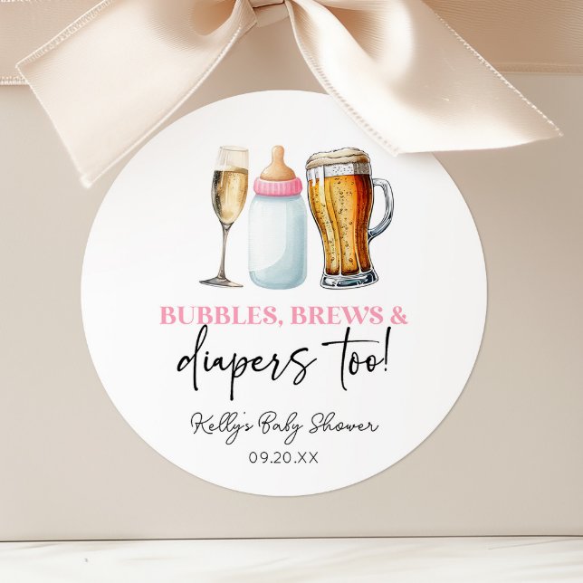 Adesivo Bubbles Brews and Diapers Too! Baby Shower (Criador carregado)