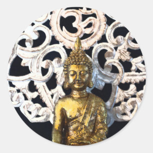 Adesivo Buda da Terra Dourada OM Aum Mantra Ajna Meditação