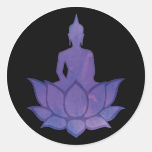 Adesivo Buda sobre o Lotus Purple Classk Round Sticker