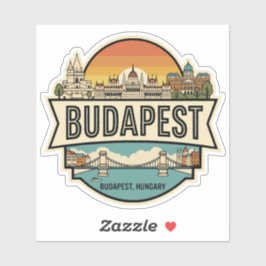 Adesivo Budapest Hungary Skyline Retro Travel Badge 