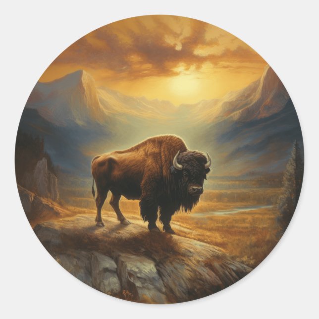Adesivo Buffalo Bison Sunset Silhouette (Frente)