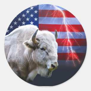 Adesivo Buffalo Branco Com Bandeira Americana E Relâmpagos