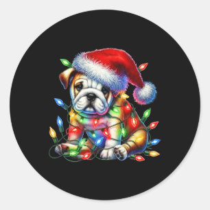 Adesivo Buldogue Christmas Lights Santa Hat Dog