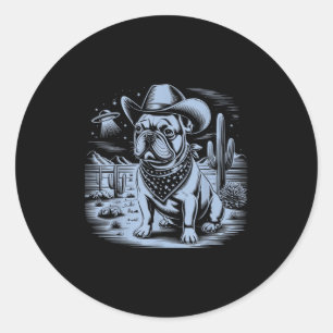 Adesivo Buldogue Francês Funny Cowboy Ufo Vintage Western