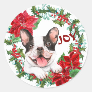Adesivo Buldogue Francês Joy Poinsettia Christmas Wreath