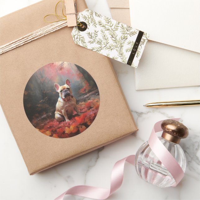 Adesivo Buldogue francês no outono deixa cair inspiração (Presentear)