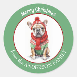 Adesivo Buldogue francês no Red Christmas Scarf and Hat