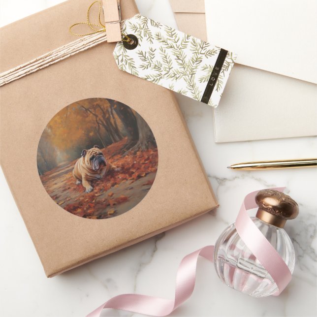 Adesivo Buldogue no outono Folhas Caindo Inspire (Presentear)