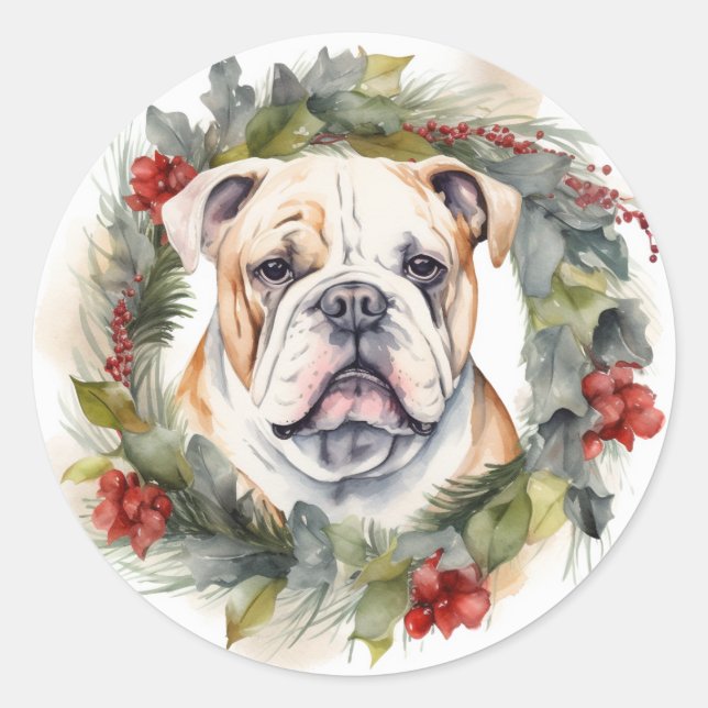Adesivo Buldogue Wreath Festivo Wreath (Frente)
