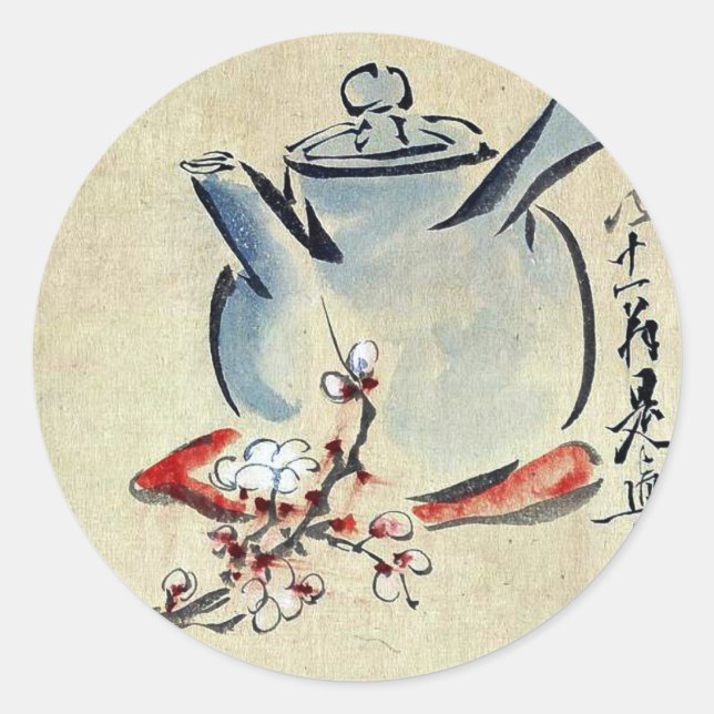 Adesivo Bule com cereja ou ameixa florescendo Ukiyoe (Frente)