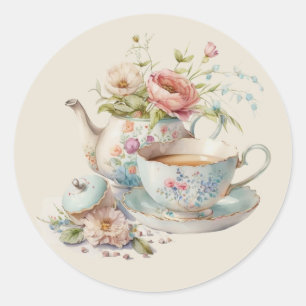 Adesivo Bule de Chá Adorável em Aquarela com Buquê Floral