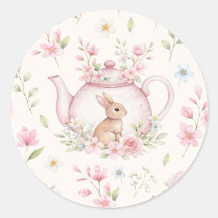 Adesivo Bule de Chá Coelho Fofo Floral Rosa Primavera