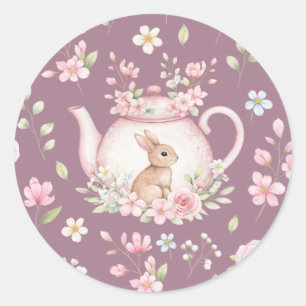 Adesivo Bule de Chá Coelho Fofo Floral Rosa Primavera
