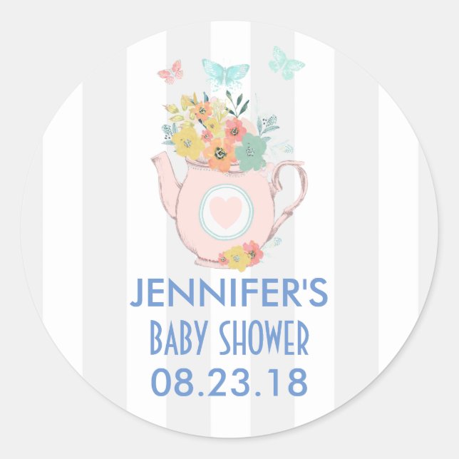 Adesivo Bule rosa com flores e borboletas (Frente)