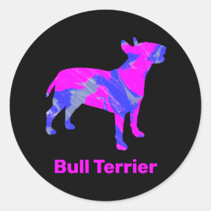 Adesivo Bull Terrier Dog Louco, Rosa Quente e Azul